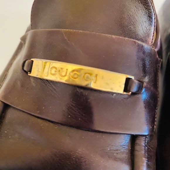 Gucci Brown Vintage 1990's loafers with gold Gucci - Picture 2 of 9